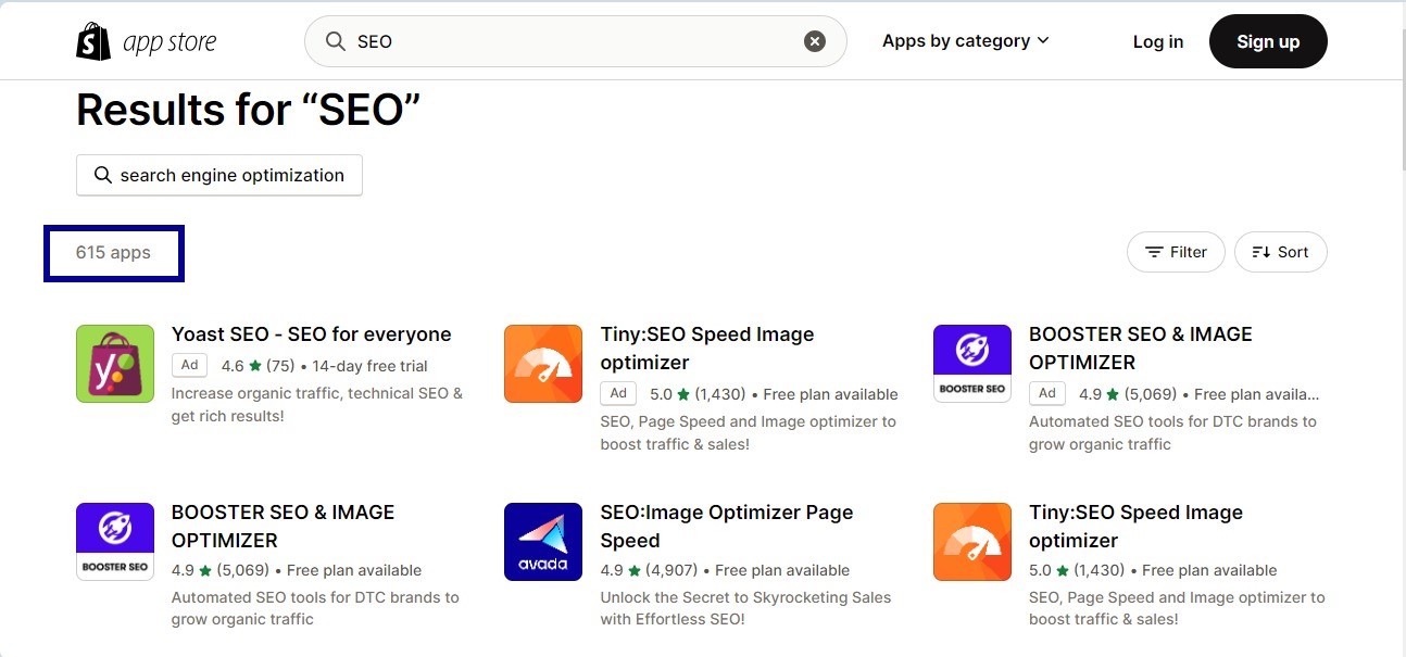 Shopify app SEO on app store 
